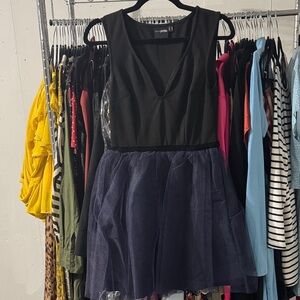 ASOS Petite Black Sleeveless V-Neck Dress with Dark Navy Skirt